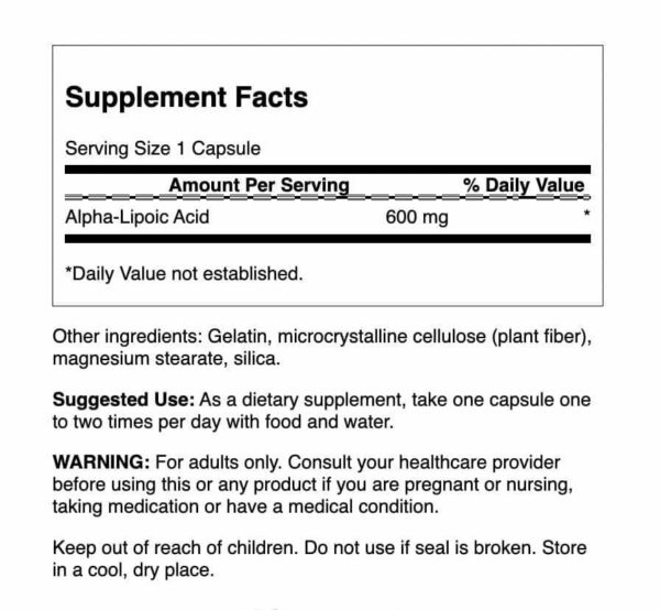 Etiqueta Swanson Alpha Lipoic Acid 60 cápsulas