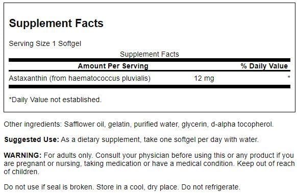 Etiqueta Swanson Astaxanthin 12 mg