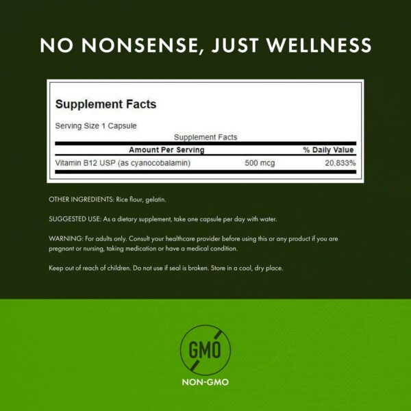 Etiqueta del producto Swanson B12 500 mcg