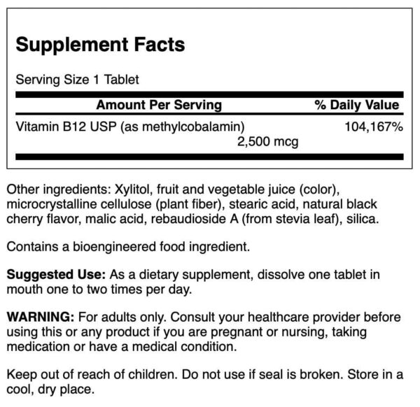 Etiqueta de Swanson B-12 methylcobalamin alta absorción