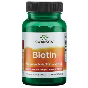 Frasco Swanson Biotina vitamina 10000 mcg 60 cápsulas blandas