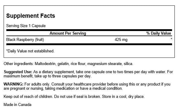 Etiqueta lateral del envase Swanson Black Raspberry