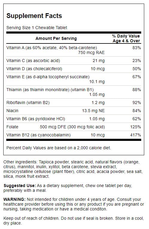 Etiqueta multivitamínico infantil Swanson 120 Tabletas