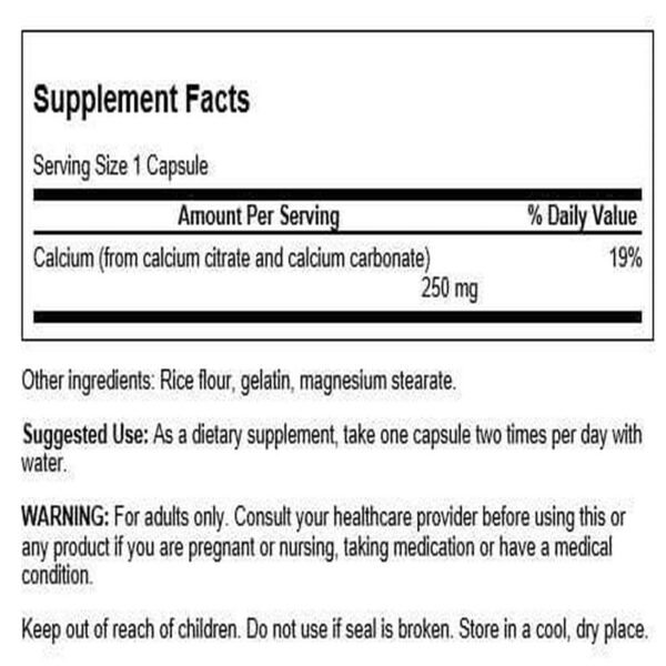 Etiqueta frontal del frasco de calcio citrato