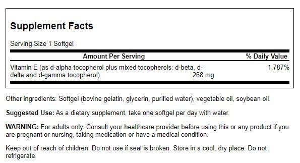 Etiqueta de Swanson E-400 tocoferoles mixtos