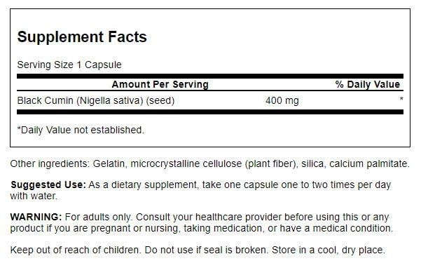 Etiqueta Swanson full-spectrum comino-negro cápsulas