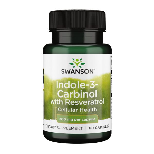 Frontal de la botella Swanson Indole-3-Carbinol con Resveratrol