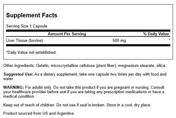 Swanson Liver Glandular - etiqueta trasera