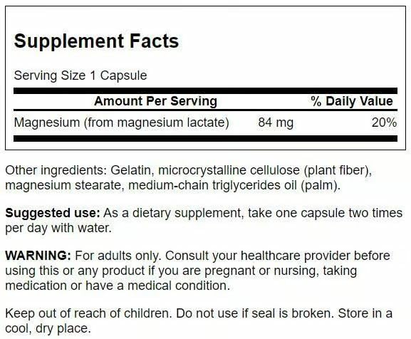 Frasco Swanson magnesio lactato cápsulas