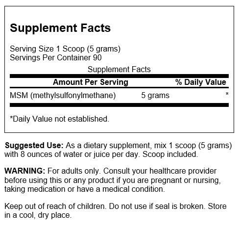 Frente de etiqueta Swanson MSM polvo
