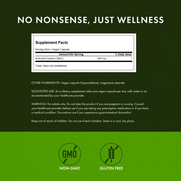 Version 1.0.0 Swanson NAC frasco etiqueta trasera