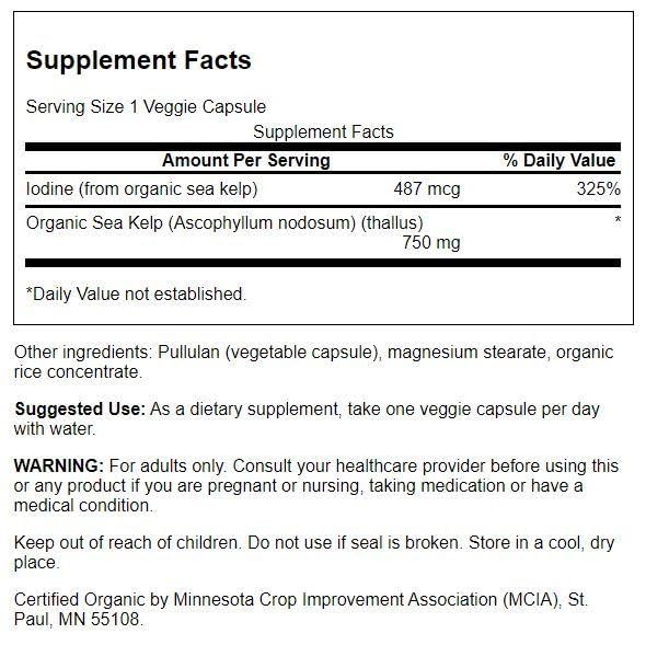 Version 1.0.0 Etiqueta lateral del producto Swanson kelp orgánico escocés