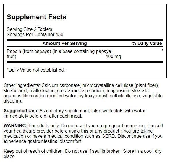 Version 1.0.0 Detalle de etiqueta e ingredientes de Swanson Papaya Supreme