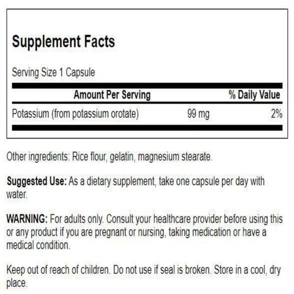 Version 1.0.0 Swanson Potasio Orotate 99 mg cápsulas etiqueta frontal