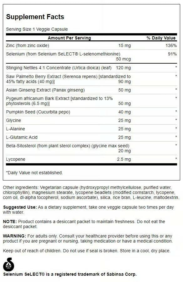 Etiqueta lateral Swanson Prostate Plus