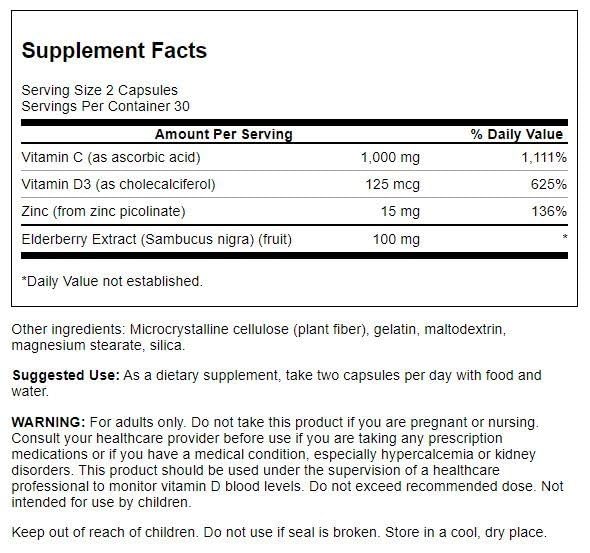 Swanson suplemento vitaminas C D zinc y saúco para inmunidad
