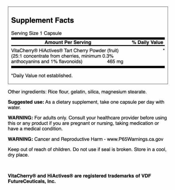 Etiqueta Swanson Tart Cherry HiActives