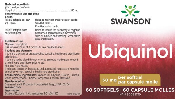 Version 1.0.0 Swanson ubiquinol etiqueta trasera
