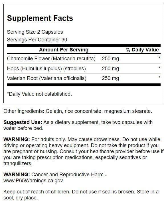 Botella frontal suplemento Swanson valeriana manzanilla lúpulo
