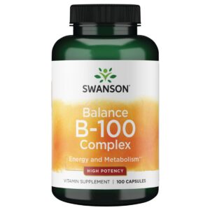 Swanson vitamina b-100 suplemento en cápsulas envase frontal