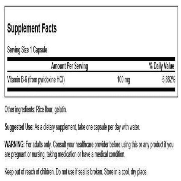 Etiqueta lateral Swanson Vitamina B-6 100 mg