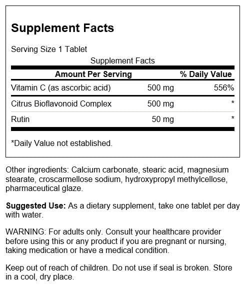 Etiqueta trasera de Swanson Vitamina C Complex 250 tabletas