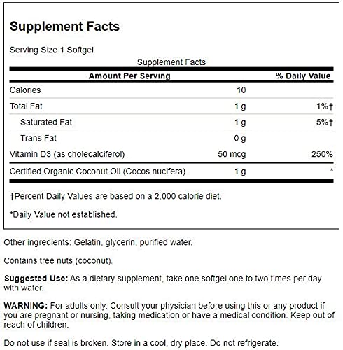 Etiqueta Swanson Vitamina D3 con aceite de coco