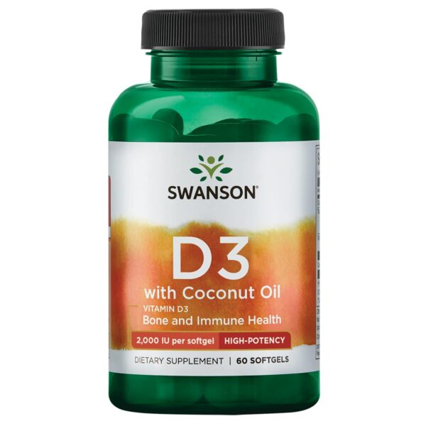 Frasco Swanson Vitamina D3 con aceite de coco