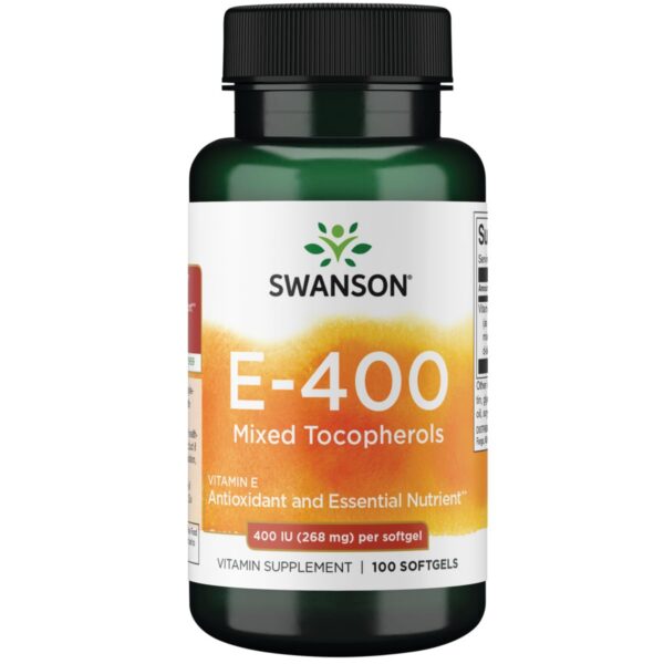 Swanson Vitamina E 400 UI caja y frasco 100 cápsulas blandas