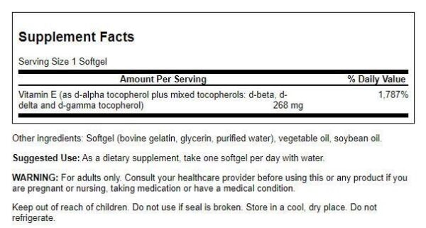 Swanson Vitamina E cápsulas blandas saludables antioxidante