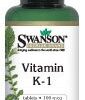 Swanson Vitamina K-1 100 mcg tableta y etiqueta