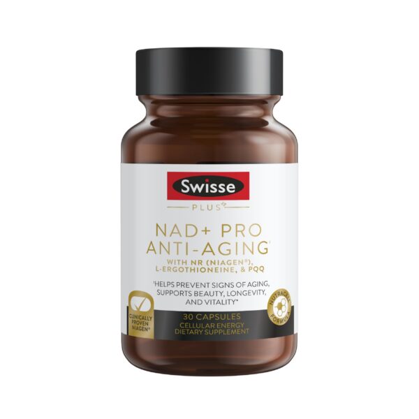 Swisse NAD+ Pro Anti-Aging cápsulas y envase
