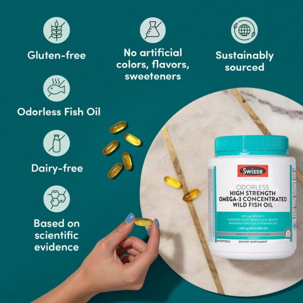 Frasco de Swisse omega-3 con tapa blanca