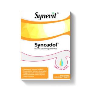 Frente de la botella Syncadol Vitamina D3 30 cápsulas