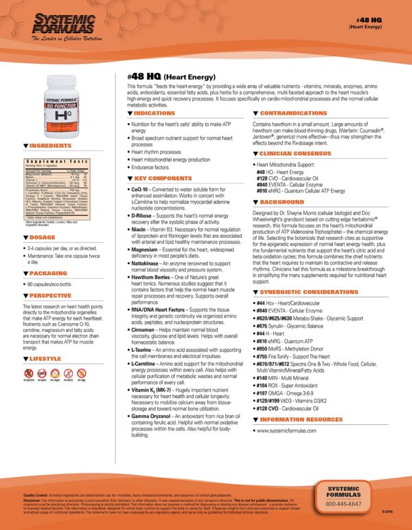 Detalle de etiqueta Systemic Formulas 48HQ