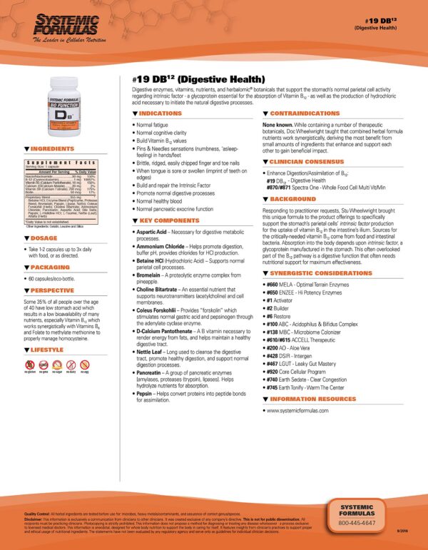 Systemic Formulas DB12 Digest etiqueta lateral envase
