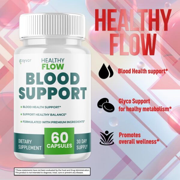 Etiqueta frontal del producto Healthy Flow Blood Capsules
