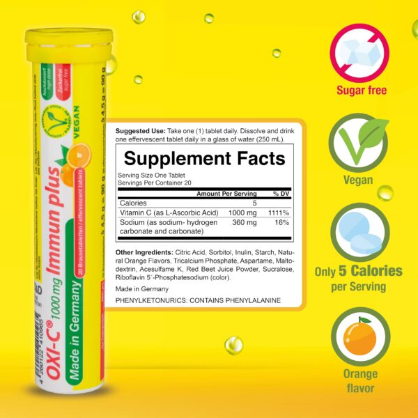 Detalle tabletas efervescentes vitamina C T&D Oxi C