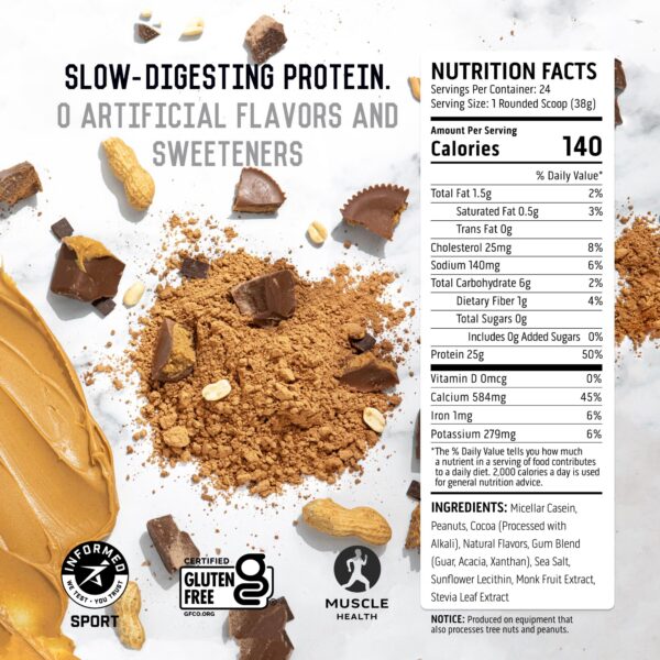 Detalle tabla nutricional del polvo de proteína caseína Ascent