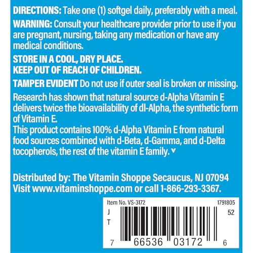 Tabla nutricional The Vitamin Shoppe Vitamina E