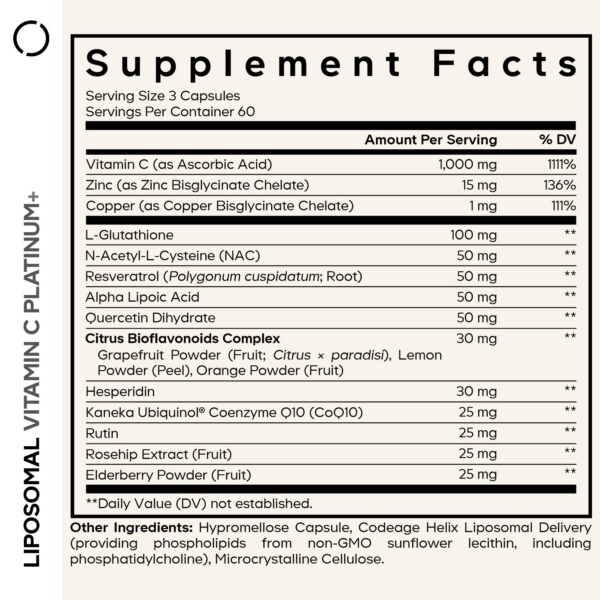 Version 1.0.0 Tabla nutricional de Codeage Vitamina C+ Platino