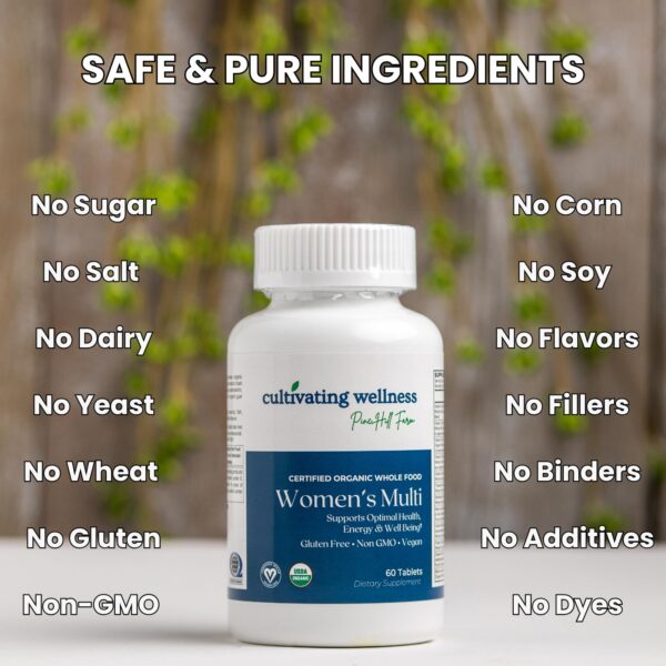 Tabla de nutrientes multivitamínico orgánico para mujeres PINE HILL FARM
