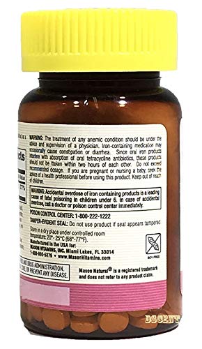 Instrucciones y fechas del frasco Mason Vitamins Hierro de liberación lenta