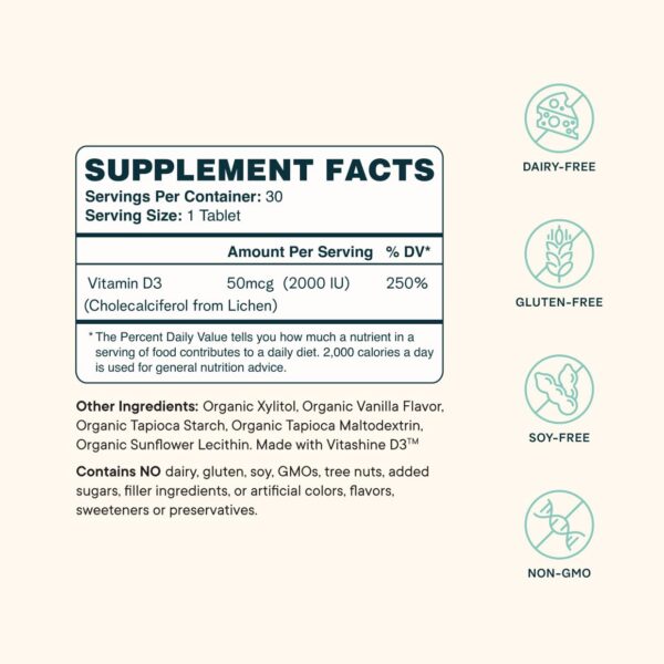 Tablet masticable ora organic vitamina d3 vegana vainilla