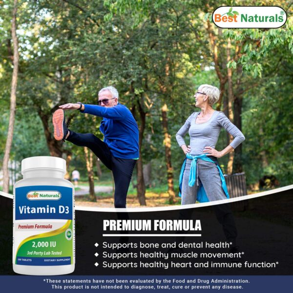 Tabletas 2000 IU vitamina D3 para salud inmunológica y ósea