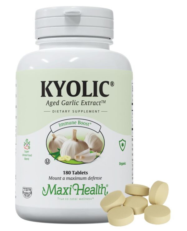 Tabletas ajo orgánico Kyolic Maxi Health apoyo inmunológico