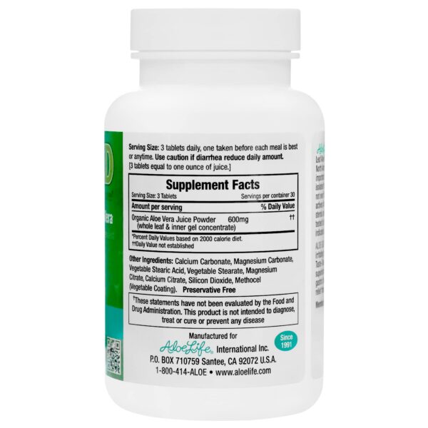 Tabletas aloe orgánico Aloe Gold Aloe Life calidad superior