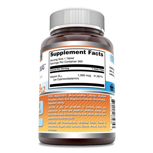 Tabletas Amazing Formulas vitamina B12 sin gluten suplemento salud