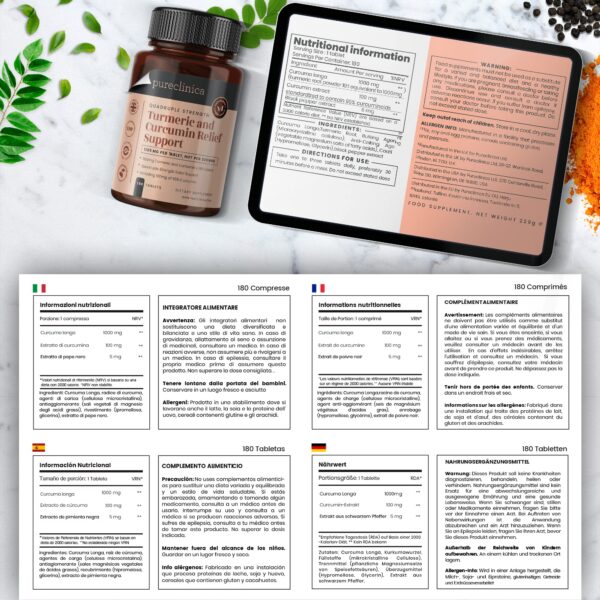 Tabletas antiinflamatorias pureclinica con curcumina y pimienta negra