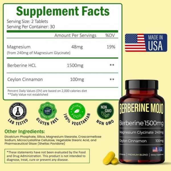 Tabletas Berberine Mojo para metabolismo y peso saludable